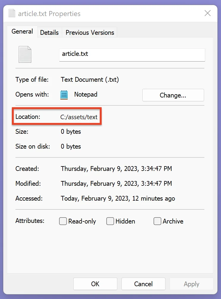 File location in Windows File location in Windows